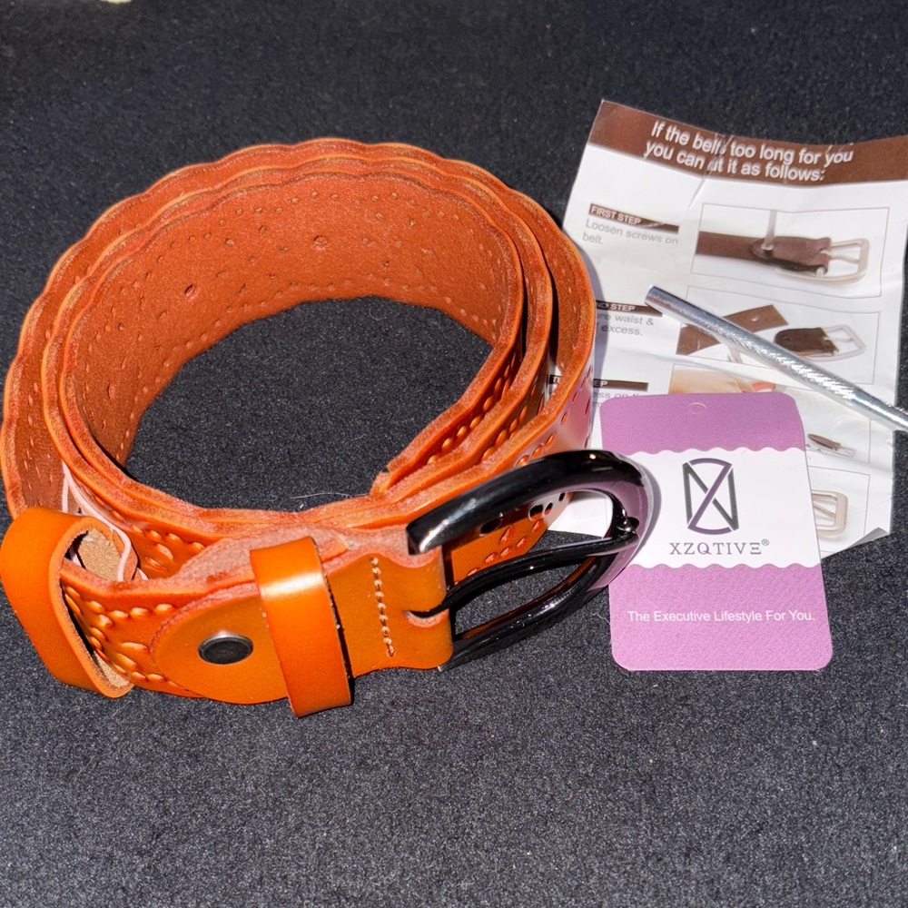 Women's Orange Leather Belt